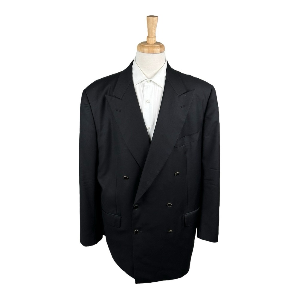 Belvest Black‎ Dbl Breasted Enamel Button 150s Wool Blazer Size 48L